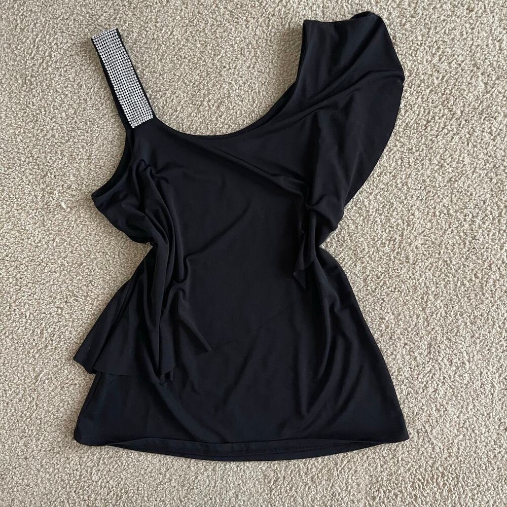 Belldini One Shoulder Black Embellished Top - Size M